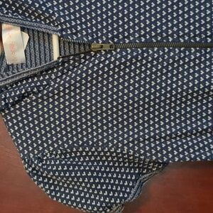 Blue and White Heart Patterned Zip-Up Mini Dress